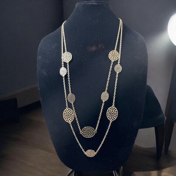 Charming Charlie Gold-Tone Layered Circle Pendant Necklace Boho Chic trendy - Picture 1 of 6
